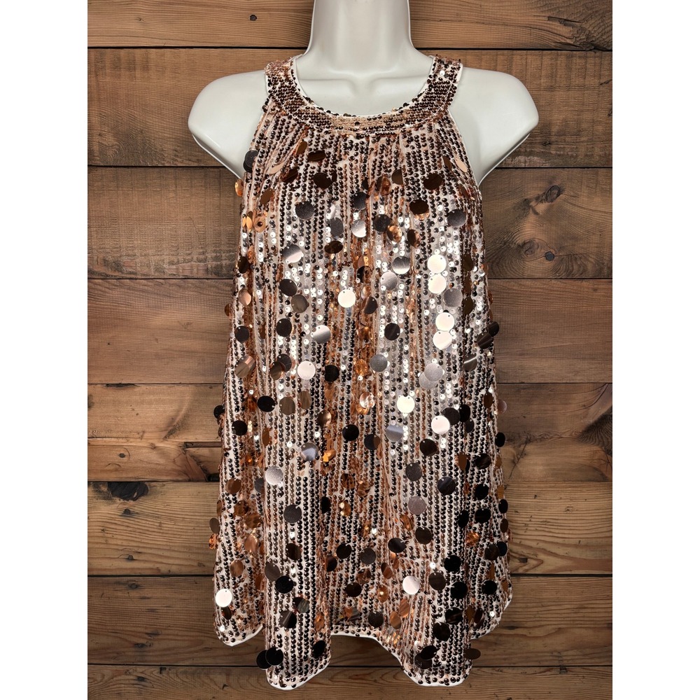 Grace Karin Sequin Halter Top Womens Large Rose Gold Keyhole Back Party Cocktail